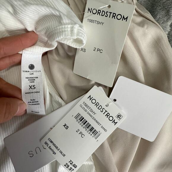 Heavenly Phoebe Rib Knit Crop Tank & Hi-rise Shorts Set, Cloud Dancer-mist Sand - Picture 3 of 4